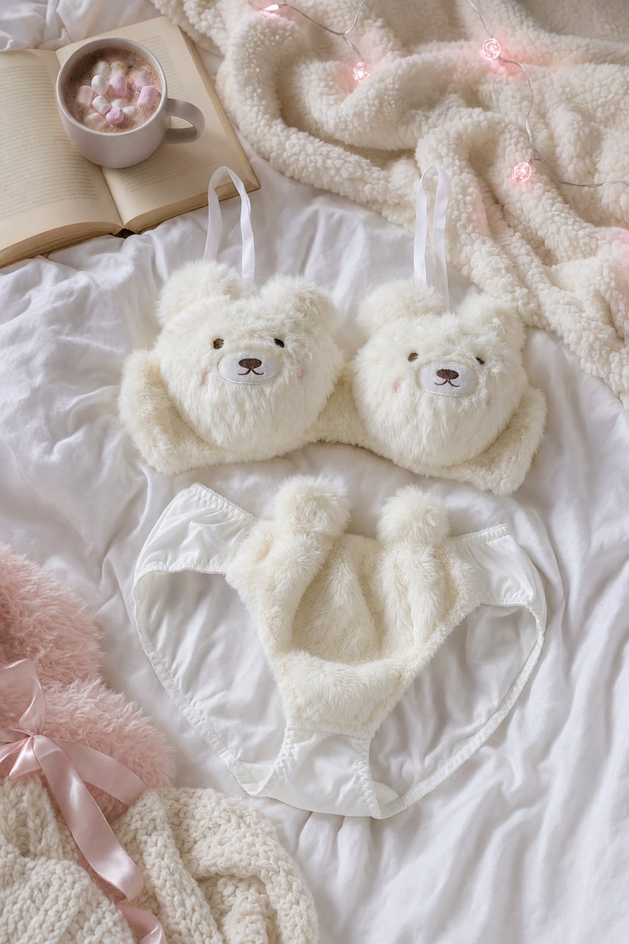 Bear Baddie set on a cozy bed
