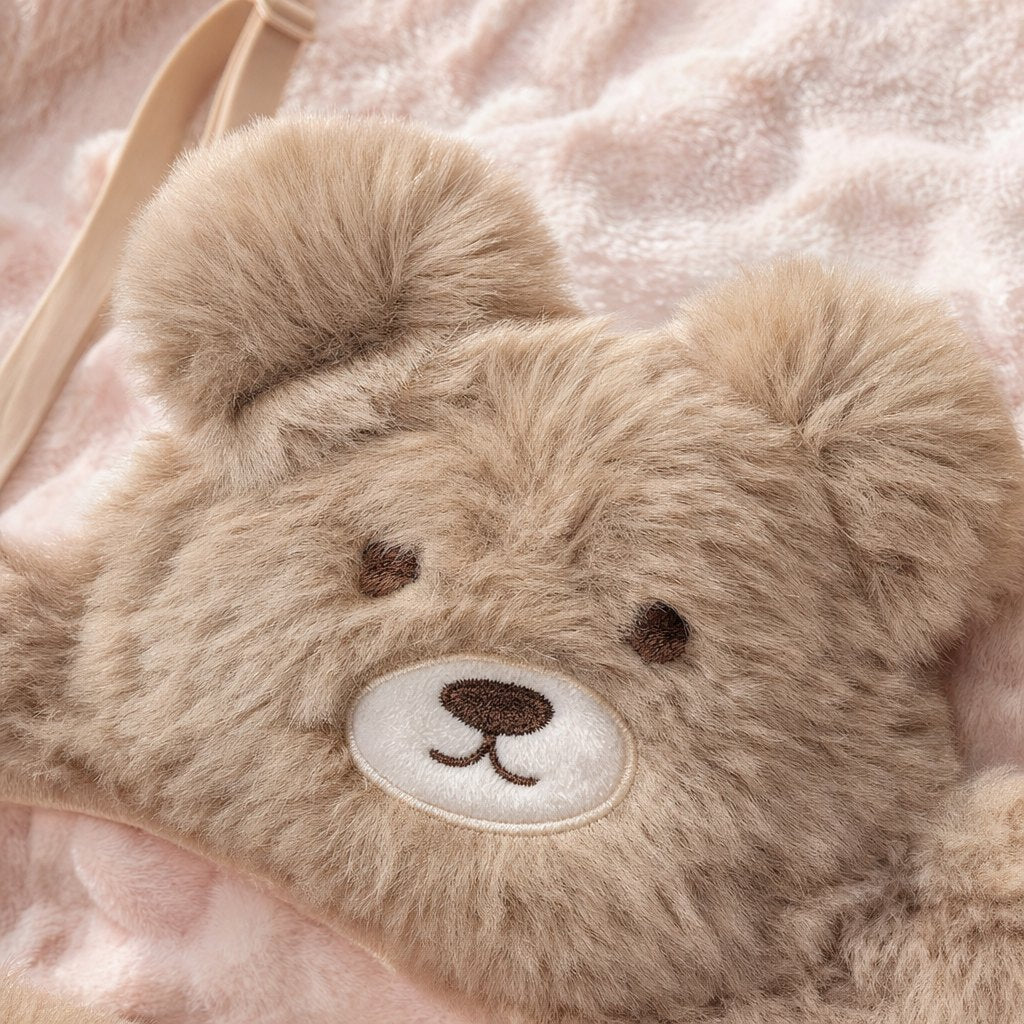 Close-up of the fluffy bear-face cup