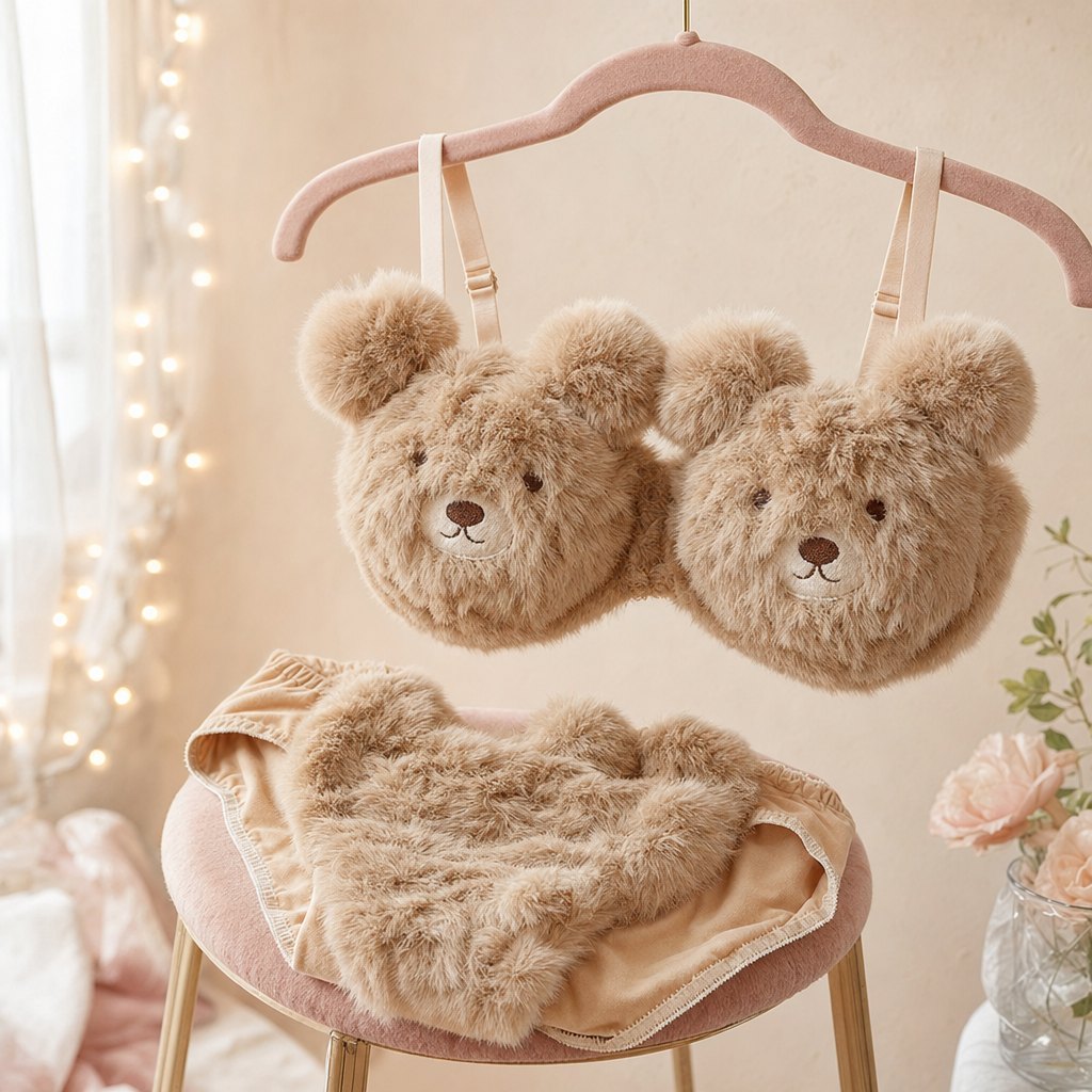 Mocha teddy bra on a hanger